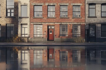 Facade with reflections in an urban landscape