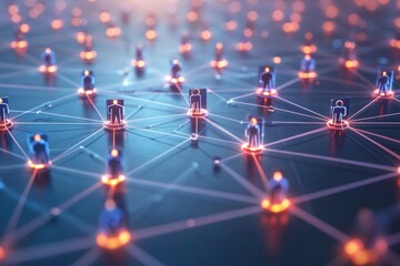 Global business network emphasizing customer connection  HR recruitment  teamwork.