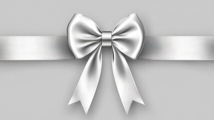 Naklejka premium Silver gift ribbon with a bow against a gray background transparent background
