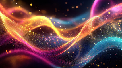 Obraz premium A digital art representation of quantum particles in the foreground, with glowing energy waves and abstract shapes surrounding them on an ethereal background