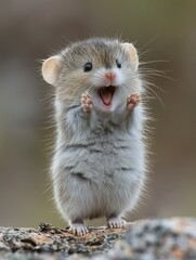 Obraz premium An adorable little mouse standing on its hind legs