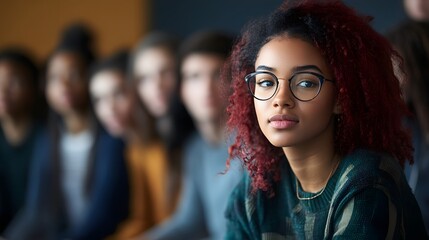 Obraz premium Portrait of a Young Woman with Red Hair Wearing Glasses