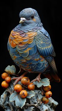 Vibrant Blue and Orange Dove Perched on a Branch