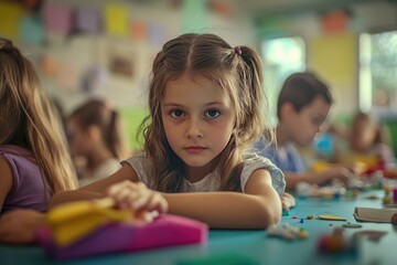 Fototapeta premium Lively Art Studio with Children Working on Crafts and Drawings, Spring Festival Decorations