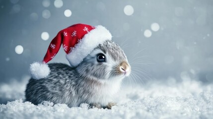 cute little bunny with santa hat on christmas