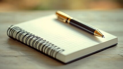 Fototapeta premium A black pen rests on a blank spiral notebook, ready for writing.