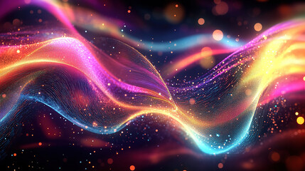 Obraz premium A digital art representation of quantum particles in the foreground, with glowing energy waves and abstract shapes surrounding them on an ethereal background