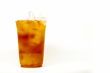 Fresh and Cold Ice tea isolated on white background. with copy space