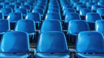 Fototapeta premium Rows of blue stadium seats in an empty arena.