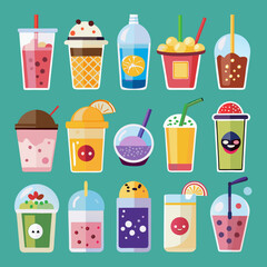a variety of 16 different refreshing beverages, including smoothies, milkshakes, bubble teas, and soft drinks