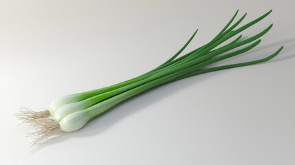 Detailed 3D Model of Vibrant Green Onion Standing Against White Background at 45 Degrees
