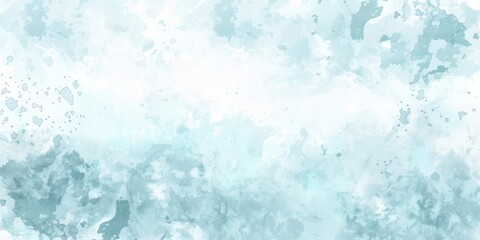 Fototapeta premium An ethereal winter landscape unfolds in layered pale cyan and white, capturing the essence of frosty winds and delicate snowfall in a smooth, artistic watercolor style