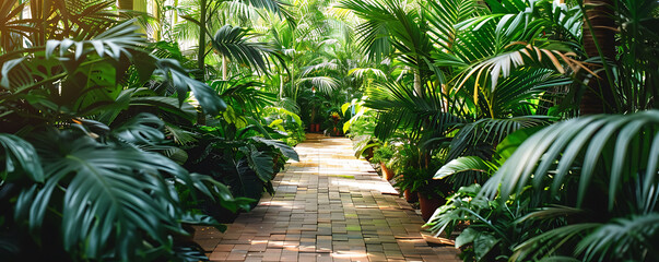 Background with Abundance of Greenery Plants in Conservatory