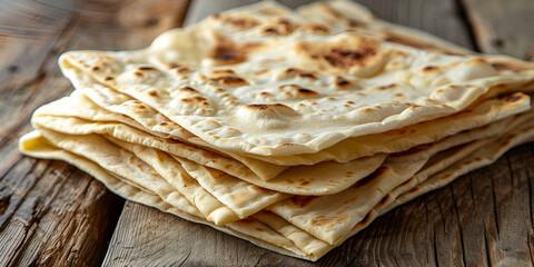 Stack of Flatbreads on Wooden Table