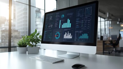 A computer monitor displays a graph with a green background