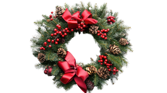 Christmas wreath on a white transparent background