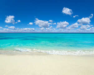 Beach and tropical sea . Blue sea and blue sky. Nature background