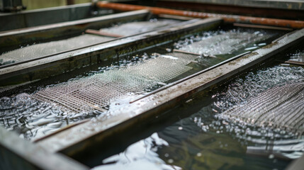 Fototapeta premium Water screens for wet-sieving soil samples to recover small artifacts