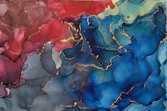 Currents of translucent hues, snaking metallic swirls, and foamy sprays of color shape the landscape of these free-flowing textures. Natural luxury abstract fluid art painting in liquid ink technique