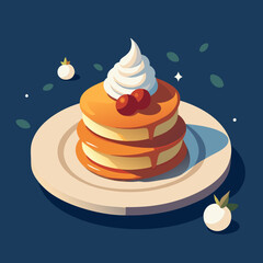 Pancake stack with syrup whipped cream