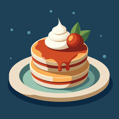 Pancake stack with syrup whipped cream