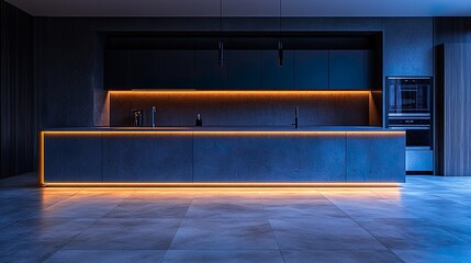 Futuristic Kitchen with Neon Under Cabinet Lighting and State of the Art Gear
