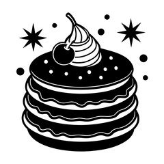 Pancake stack with syrup whipped cream