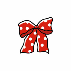 Elegant red bow with white polka dots. Beautiful holiday decorative element, festive gift decor. Design element. Vector illustration isolated on white background