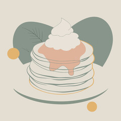 Pancake stack with syrup whipped cream