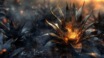 Glowing Plant in a Dark World: A Mystical Macro Photography