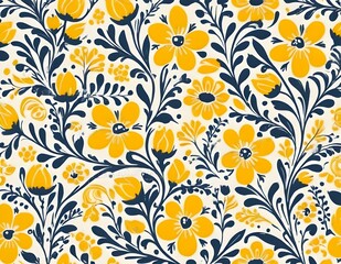 Norwegian Scandinavian rosemaling traditional handpainted folk art in bright yellow floral pattern