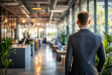 A businessman visiting a startup company open-plan office
