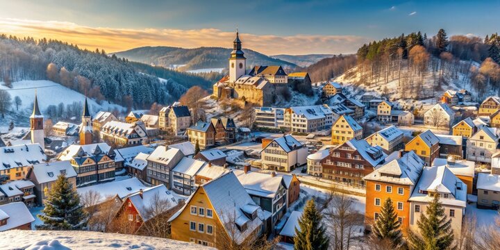 Panoramic view of Seiffen in the winter, showcasing the charming town nestled in the Ore Mountains of Saxony