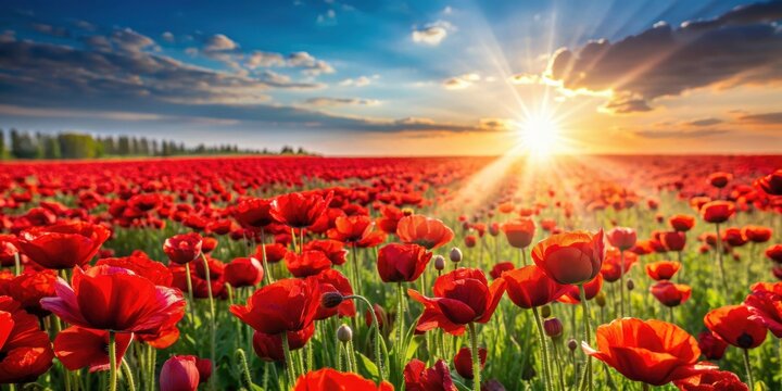 Vibrant red flowers in a field under the sunlight, Fiori Rossi, red flowers, field, bright, sunny, nature, floral, garden