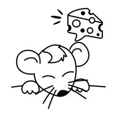 Hungry rat thinking about cheese, doodle icon 