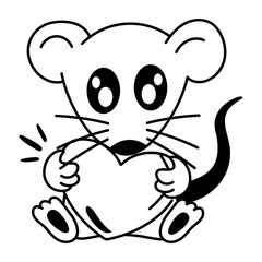Doodle style icon of rat love 