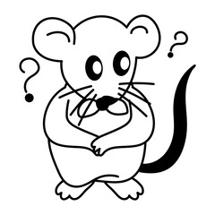 Cartoon style doodle icon of confused rat 