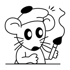 Doodle icon of painter rat holding brush 