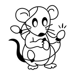 Cartoon style icon of party rat with string lights 