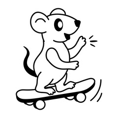Hand drawn icon of rat skateboarding