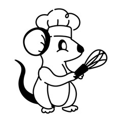 A doodle style icon of chef rat 