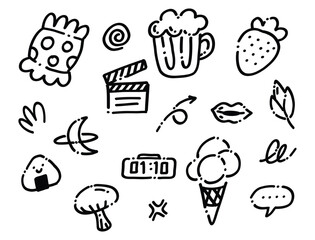 Set of Cute and Playful Hand Drawn Doodle Design Element, Random Childlike Scribble Illustration