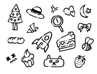 Set of Cute and Playful Hand Drawn Doodle Design Element, Random Childlike Scribble Illustration