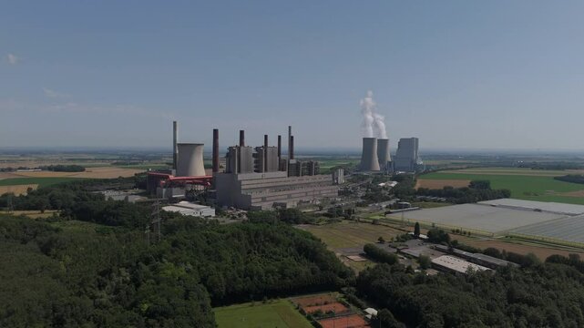 RWE Power AG Kraftwerk Neurath Power Station At Neurath In Grevenbroich, North Rhine-Westphalia, Germany. Aerial Shot