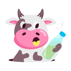 A flat sticker of shocked cow milk bottle 