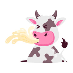 Cute cow spitting milk, flat sticker 