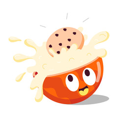 A flat style sticker of milk breakfast bowl 

