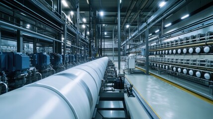 Obraz premium Inside a modern reverse osmosis facility, advanced machinery processes large volumes of water, making it suitable for industrial use.