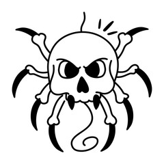 Skull spider icon in hand drawn style 