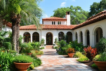Lush courtyard of a Mediterranean-style home.